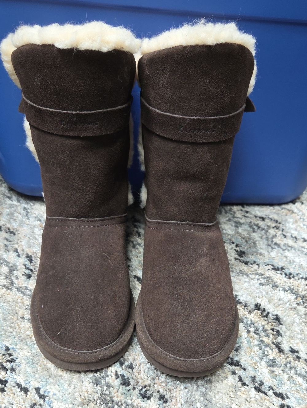 BearPaw Women’s Brown Suede Winter Boots with Cream Shearling
